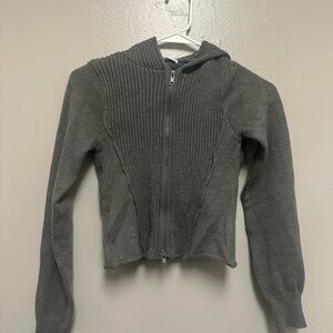 Active USA Charcoal Ribbed Zip-Up Cropped Cardigan